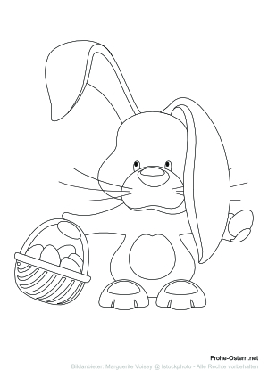 Osterhase und Eierkorb (free printable coloring page)