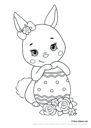 Netter Hase mit einem Ostereig (free printable coloring page)