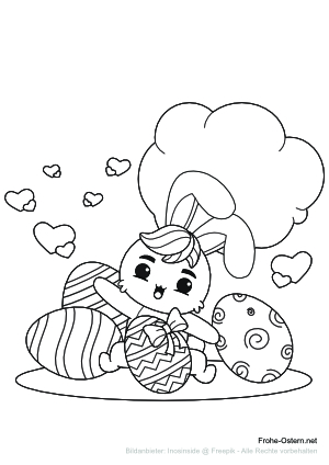 Osterhase mit Ostereiern (free printable coloring page)