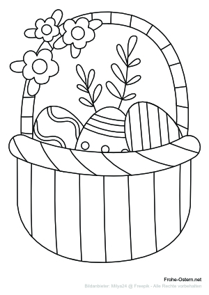 Osterkorb<br>mit Blumen (free printable coloring page)