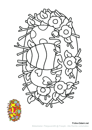 Nest gefüllt mit Ostereiern (free printable coloring page)