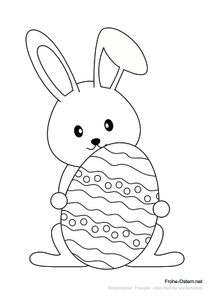 Netter Osterhase mit verziertem Ei (free printable coloring page)