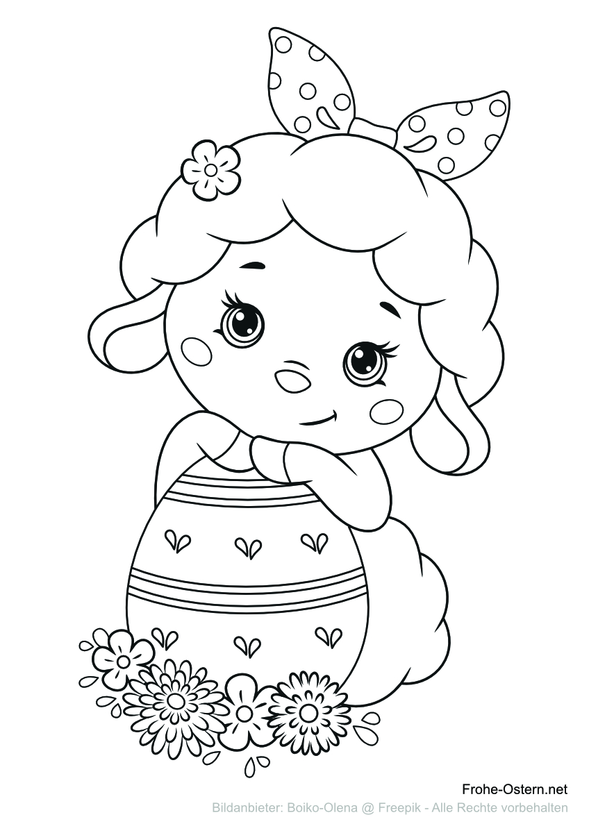 Lustiges Lamm mit einem Osterei (free printable coloring page)