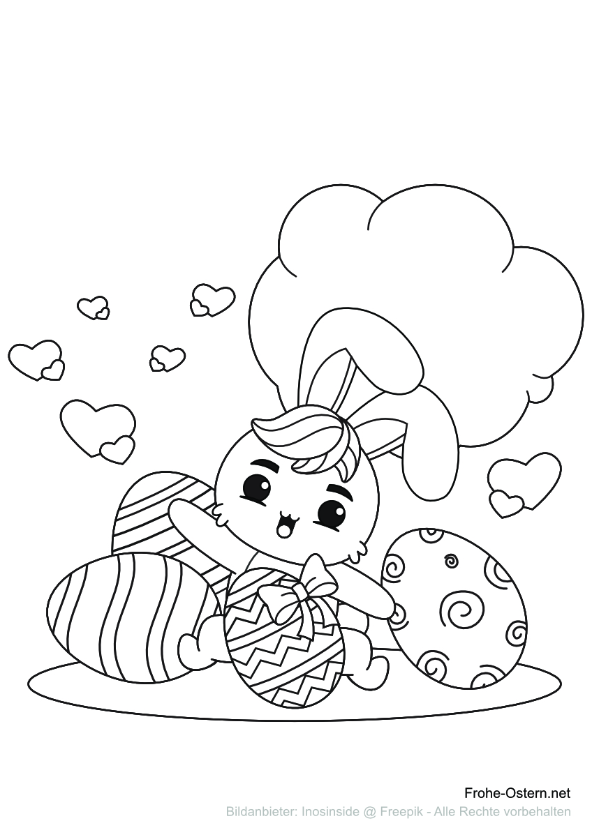 Osterhase mit Ostereiern (free printable coloring page)