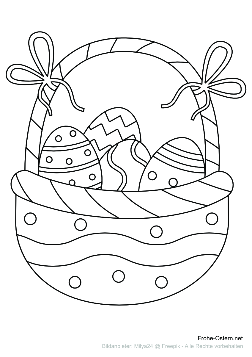 Ostereikorb mit bunten Schleifen (free printable coloring page)
