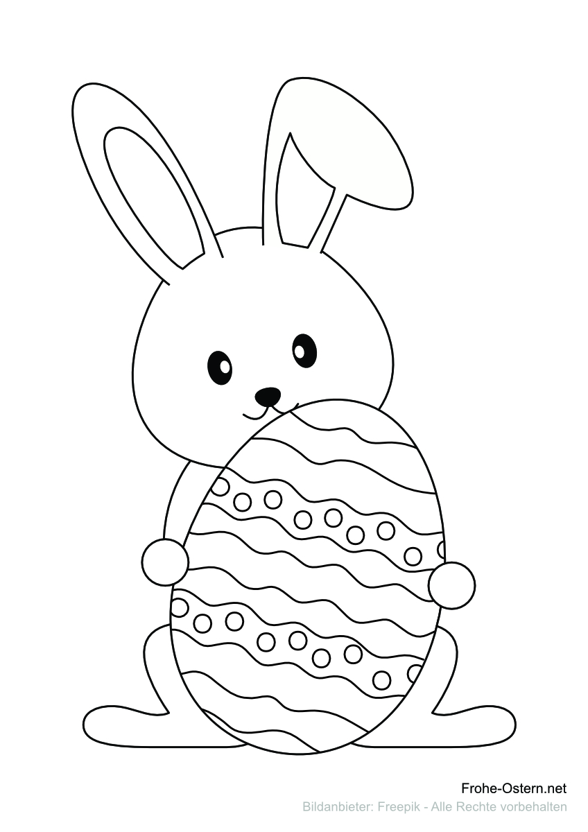 Netter Osterhase mit verziertem Ei (free printable coloring page)