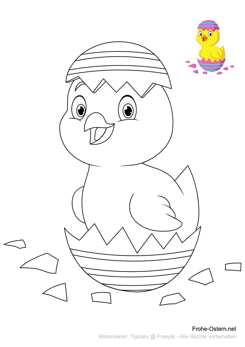 Küken schlüpfen aus einem Osterei (free printable coloring page)